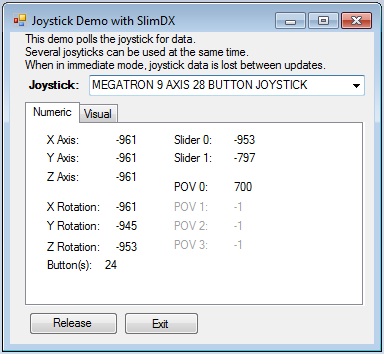 Joystick Slimdx screenshoot v2 numeric